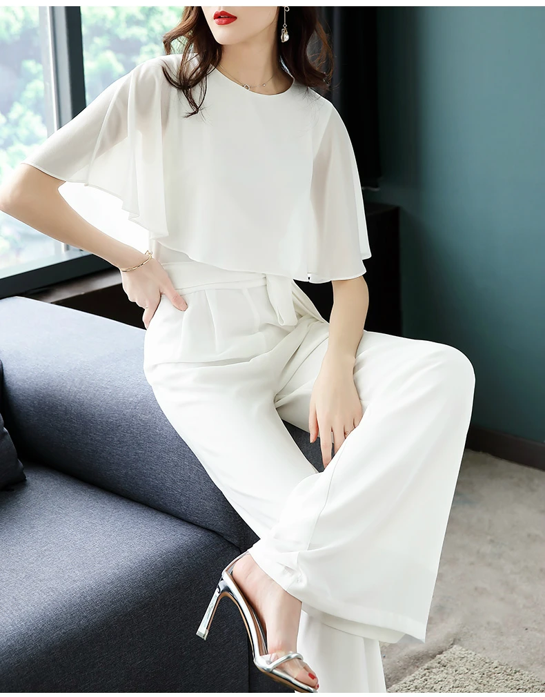 Женский офисный комбинезон размера плюс белый шифоновый для девушек Новинка