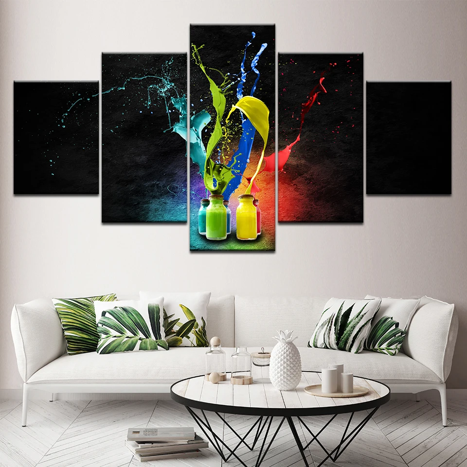 Art Living Room Printed Home Decor Canvas Pictures 5 Panel Color Bottle Abstract Splash Modern HD Frame Painting Poster Wall | Дом и сад