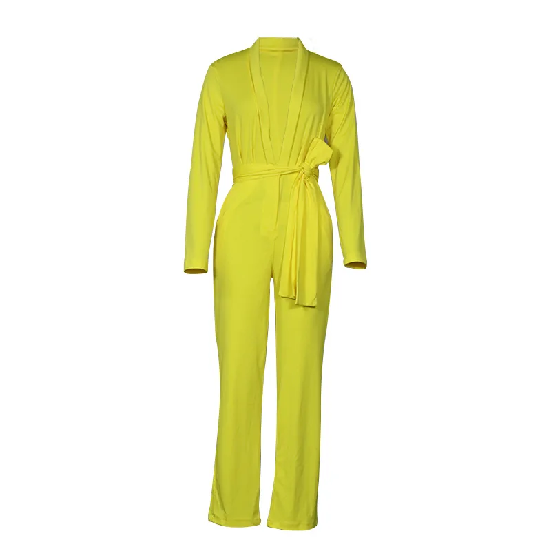 Женский сексуальный комбинезон с глубоким V-образным вырезом и поясом модный