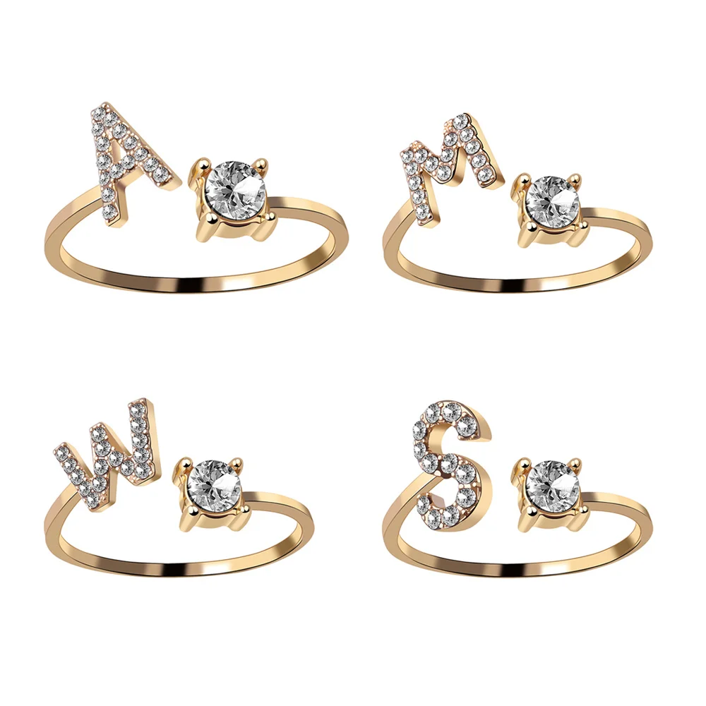 

A-Z Letter Gold Color Metal Adjustable Opening Ring Initials Name Alphabet Female Creative Finger Rings Trendy Party Jewelry