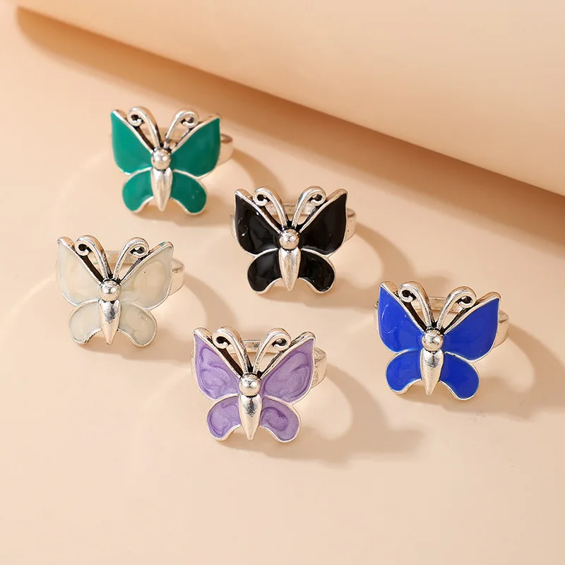 5 шт./компл. набор колец в виде бабочки карамельных цветов модные кольца животных