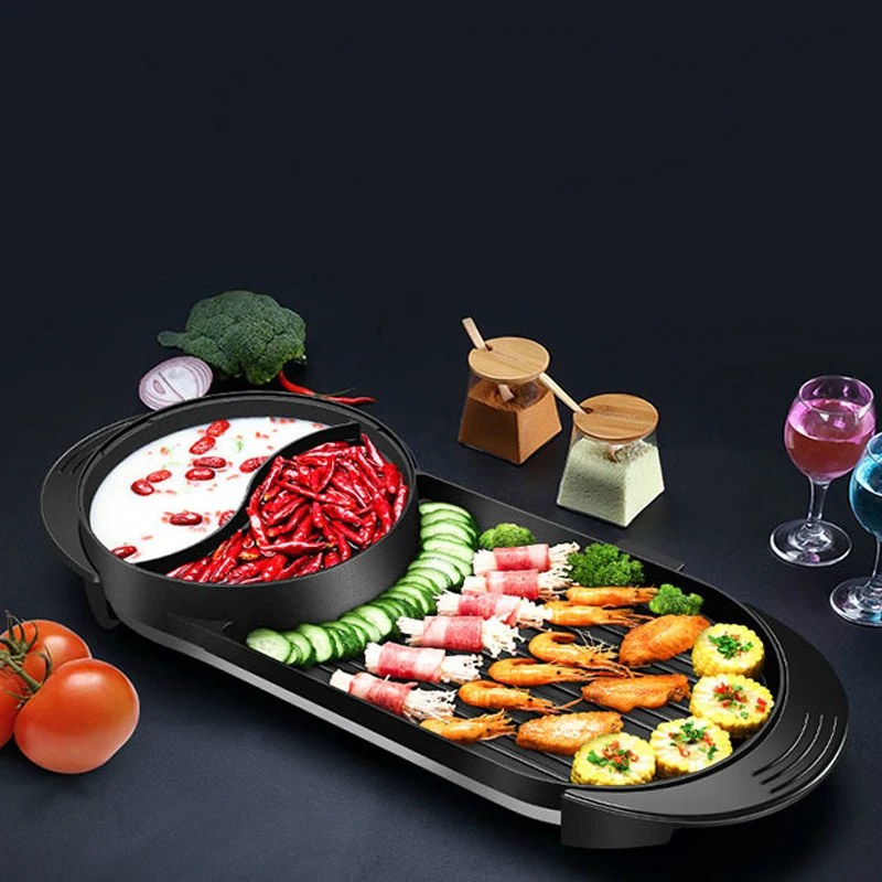 Большой 2в1 бездымный Электрический гриль для барбекю двойной вкус горячий