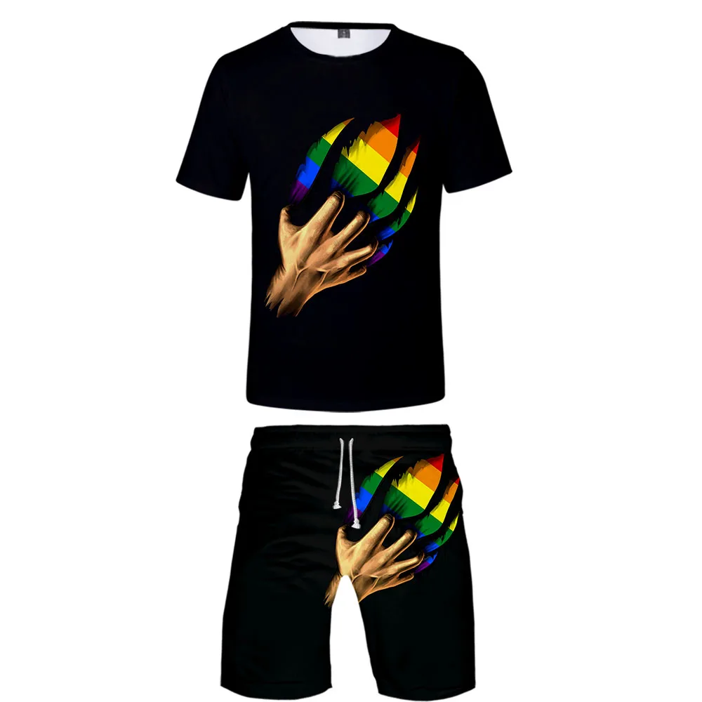 

Casual Design High Quality Clothes LGBT Sets Men's Summer Short Sleeve T-shirts+ Fashion Shorts Men's LGBT Sets shirt