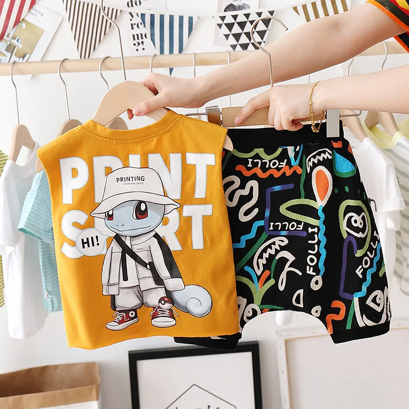 

Summer Boy Children's Handsome Vest Kids Baby Clothes Sleeveless Fashion Printing Casual and Comfortable Two-Piece Suit BT114