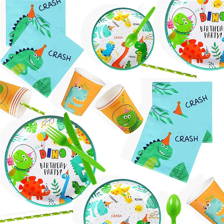 

Cartoons Dinosaur Paper Disposable Tableware Set