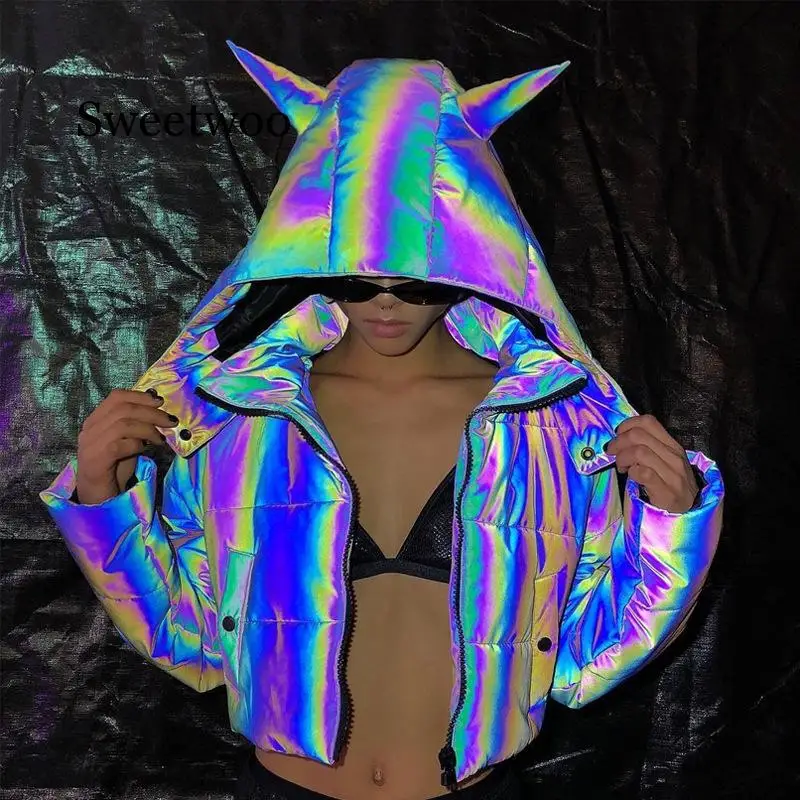 Съемная зимняя Светоотражающая парка с капюшоном женское светящееся зимнее