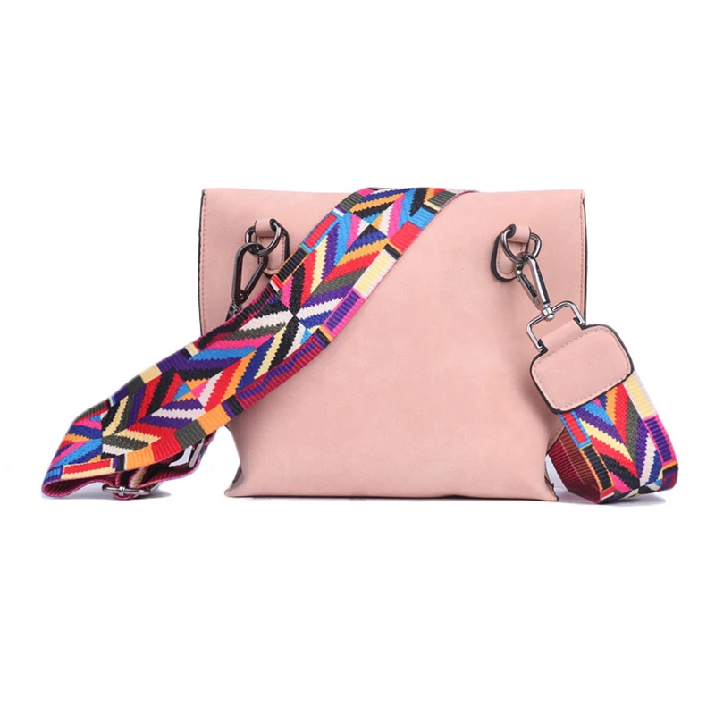 

Women Nubuck Leather Messenger Bag High Quality Crossbody Bag Tassel Shoulder Bags with Colorful Wide Detachable Strap