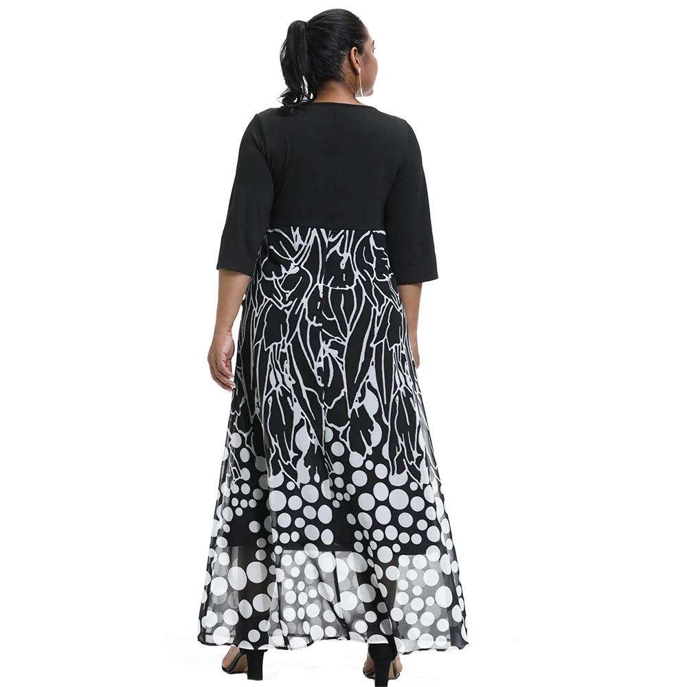 Женское платье размера плюс весеннее длинное в горошек элегантные женские