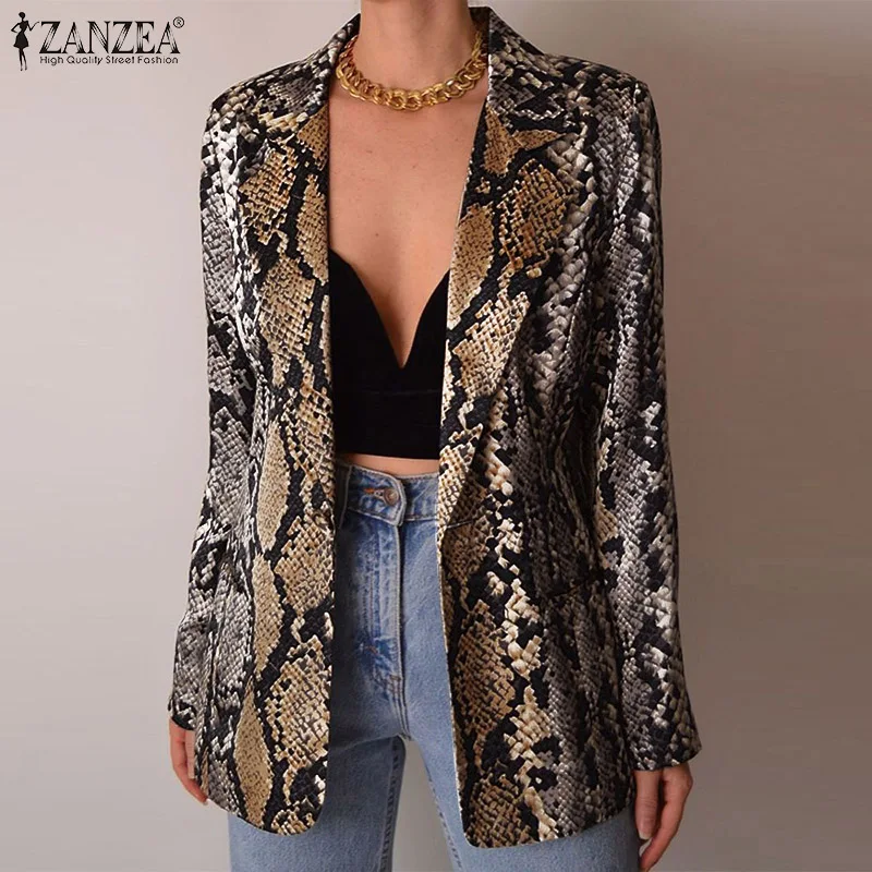 

ZANZEA Fashion Women Blazers 2021 Spring Coats Animals Printed Office Lady Outwear Casual Long Sleeve Loose Oversized Streetwear
