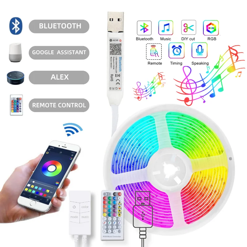 

Умная светодиодная ленсветильник с USB, пульт дистанционного управления через приложение и Bluetooth, гибкая светодиодная лента RGB5050, Светодиодн...