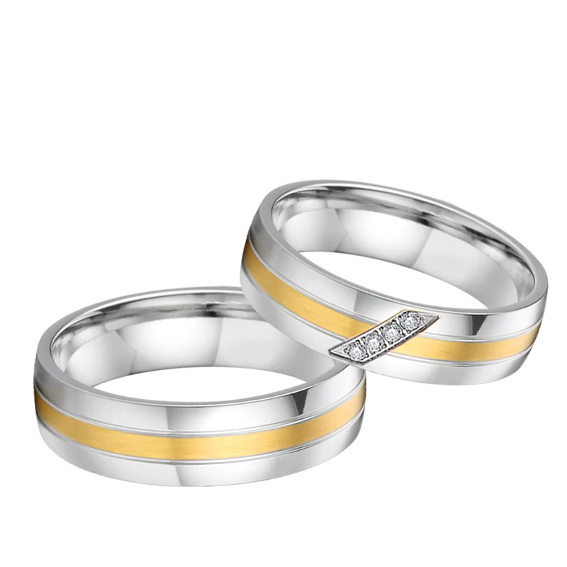 

Lover's Engagment Wedding Rings For Men and Women Alliance Gold Plated Stainless Steel Jewelry Promise Rings for couples