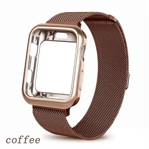 coffee Чехол+ ремешок для часов Apple watch 4 5 3 iwatch 42 мм 38 мм Миланский Браслет-петля из нержавеющей стали для Ремешки для наручных часов 5 4 3 2 1 - Band Color: coffee