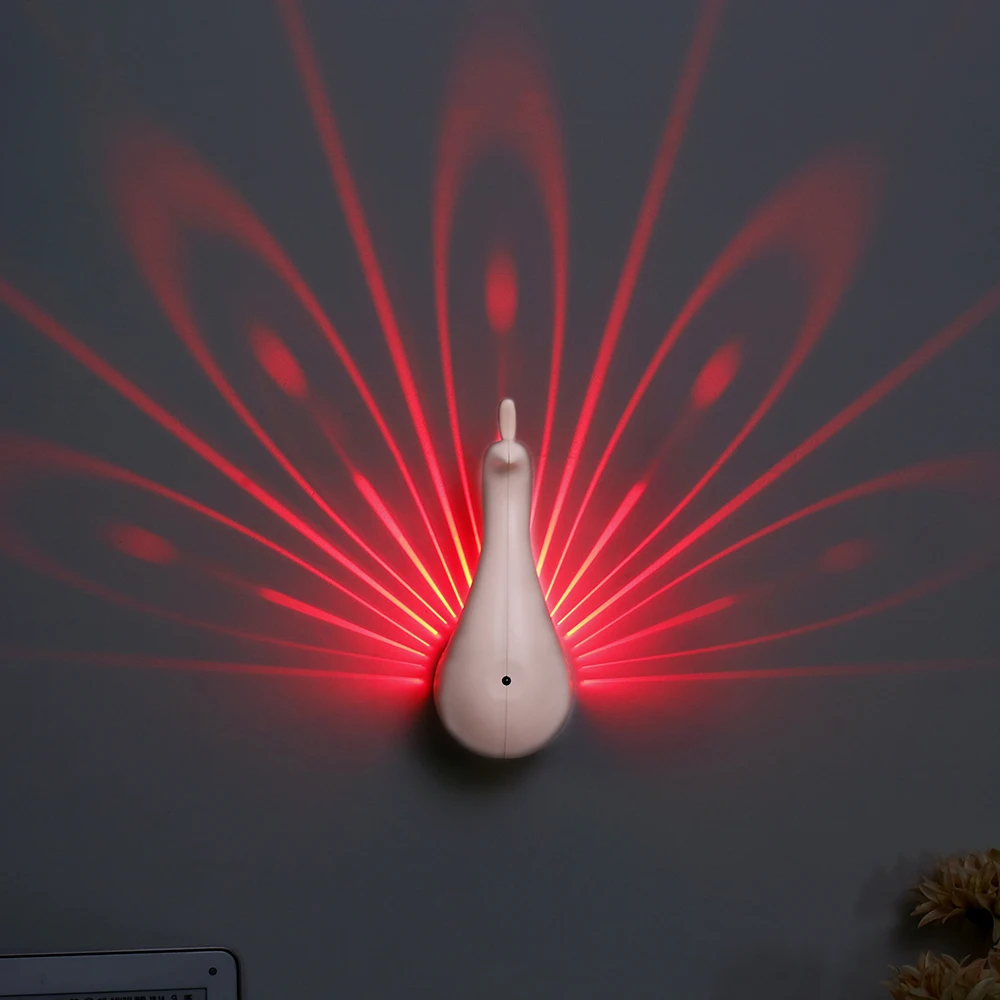 

LED Wall Lamp Peacock Projection Lamp Remote Control Home Decro Romantic Atmosphere Colorful Corridors Background Night Light