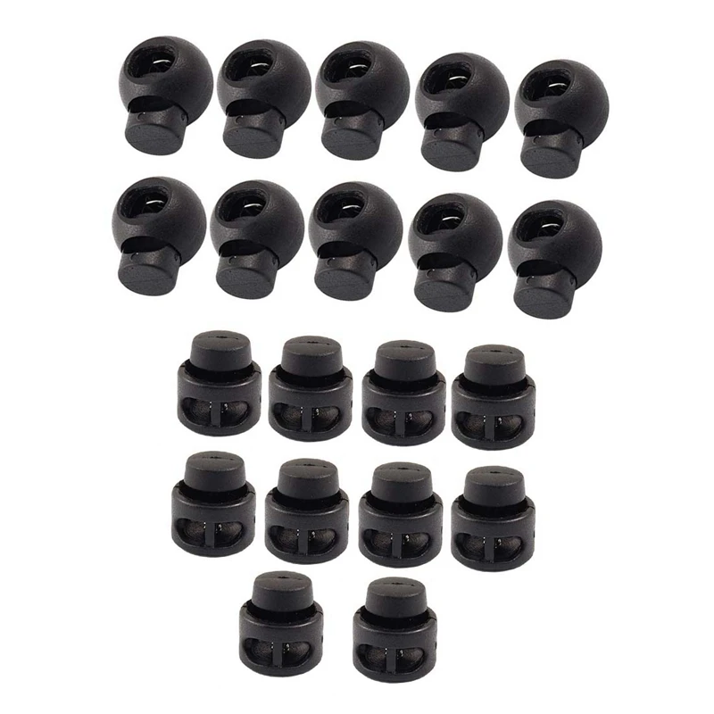 

HOT 10 Pcs Spring Loaded Plastic Round Toggle Stopper Cord Locks End & 10 Pcs Plastic Toggle Stoppers 2 Holes Cord Locks End Bla