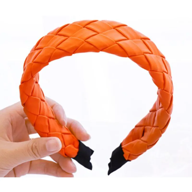 

Handmade Weaving PU Leather Headband for Women Winter Hair Accessories Solid Leather Wide Head Band Adults Face Wash Hairband