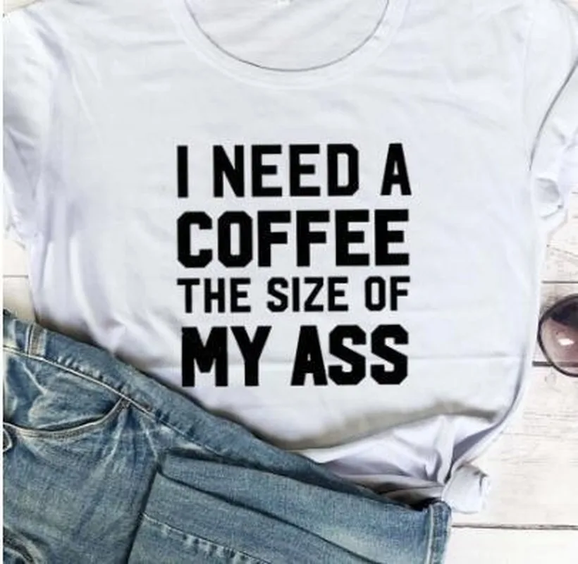 Футболка из 100% чистого хлопка с надписью I Need A Coffee Женская свободная футболка