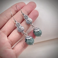elegant 925 sterling silver jade long hanging earrings jewelry 2022 vintage round bead gourd piercing dangle earrings eh046