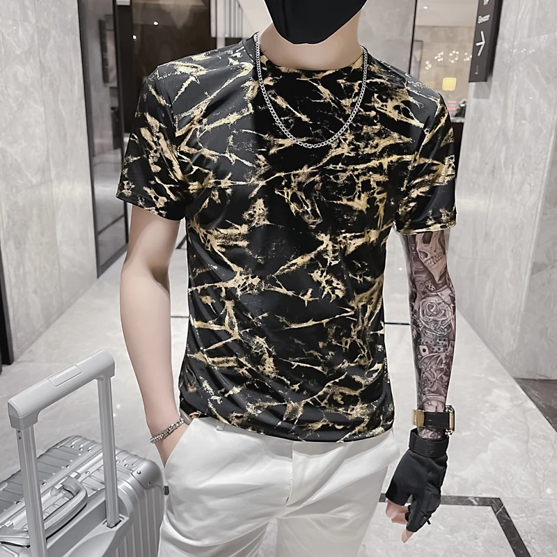 

Ice Silk Flower Men's T-shirts 2021 Summer Short Sleeve O-neck Tops Tees Ice Silk Breathable Streetwear Fashion Casual T-Shirt