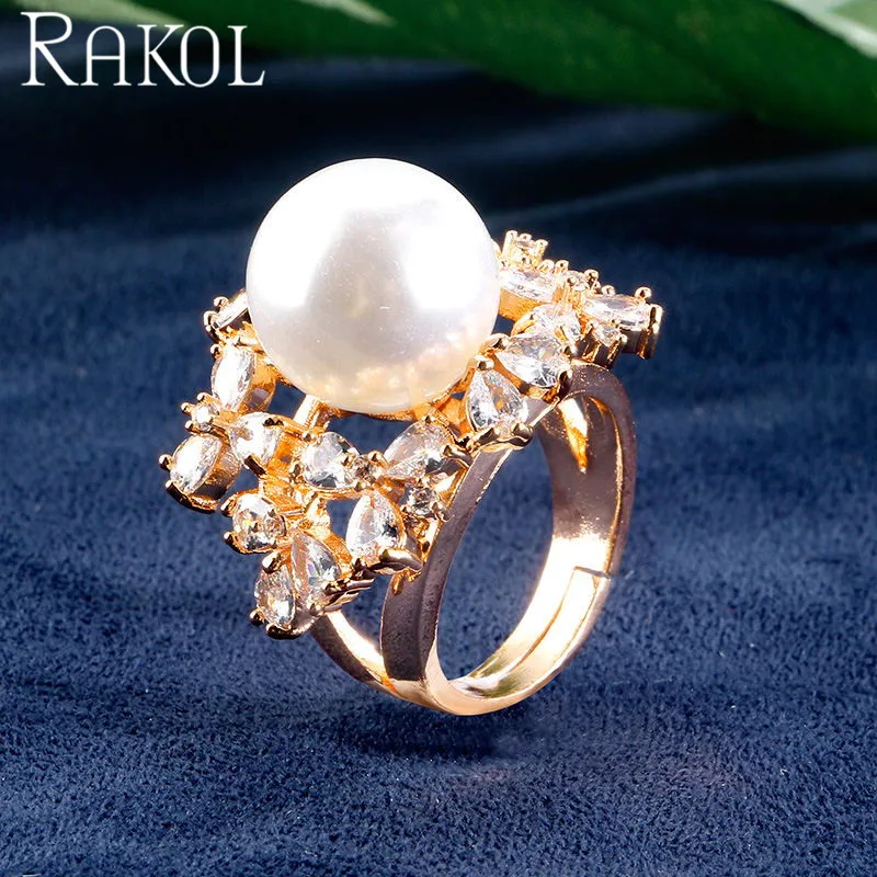 RAKOL новые модные цветочные формы высокое качество фианиты с имитацией жемчуга