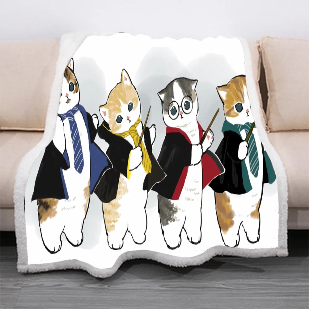 

Flannel Winter Bed Blanket Cute Cat Printing Throwing Blanket Warm and Soft Plaid on The Sofa Nap Blanket for Beds Plaid Noel