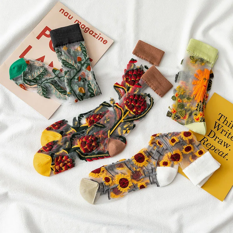 

Хит продаж, носки, прозрачные шелковые носки до щиколотки с кристаллами, модные носки для девочек в стиле Харадзюку, прозрачные женские носк...