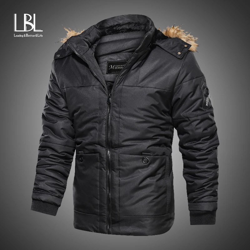 Зимняя мужская парка с воротником из искусственного меха толстая хлопковая