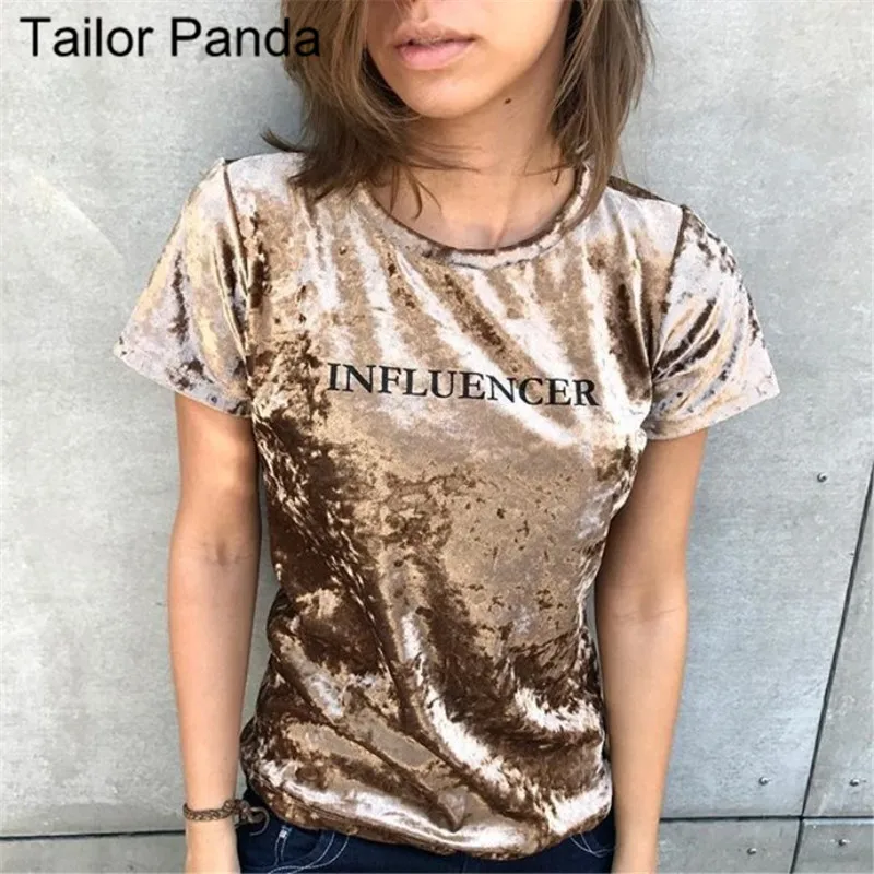 Женские футболки бархатный костюм популярный женский облегающий летний топ с