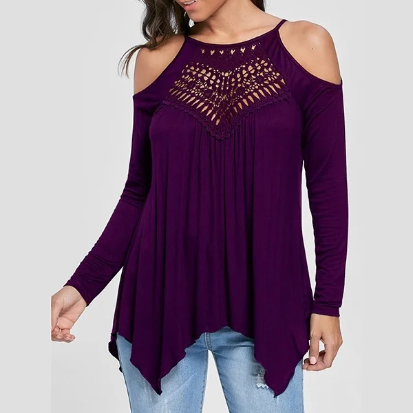 

Casual Clothings Classics Comfort Sexy Cold Shoulder Handkerchief Irregular Top Women Blouse Female Women's Casual