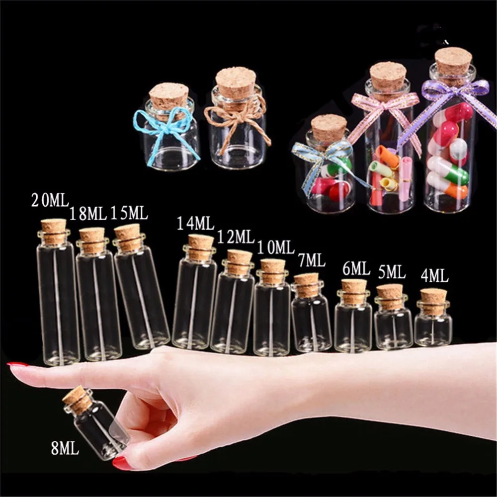 

Tiny Glass Bottles with Cork 4ml 5ml 6ml 7ml 8ml 10ml 12ml 14ml 15ml 18ml 20ml Bottles Crafts Jar Vial Decoration Artware 100pcs