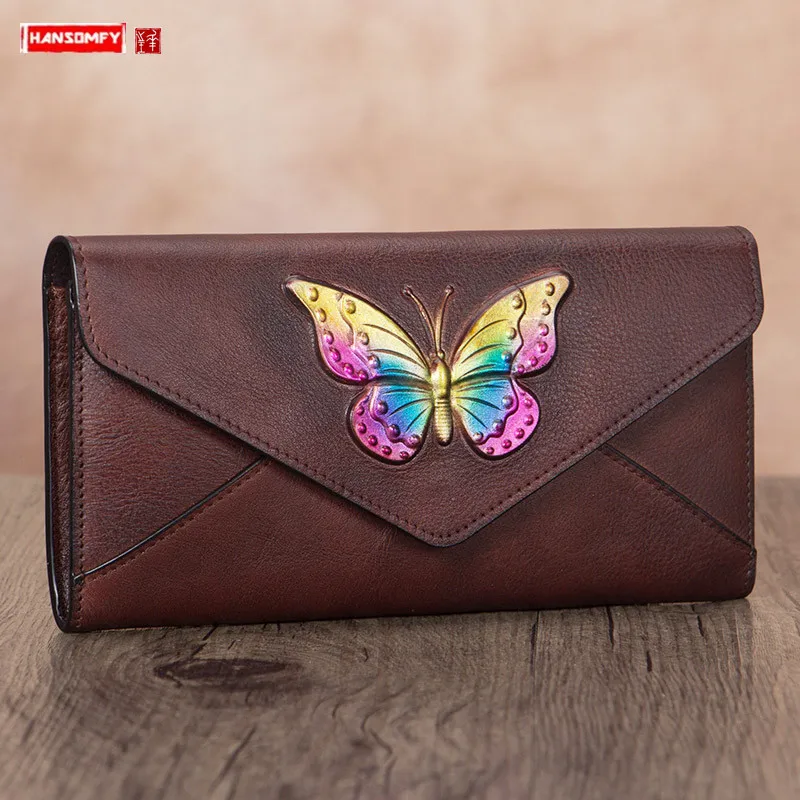 Vintage Leather Long Purse Women's Wallet Retro Female Card Holder Long Zippe Wallets Women Clutch Bags 2022 New Cow Leather