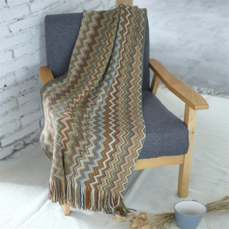 

Простое в чистке тканевое одеяло в богемном стиле для одного человека вязаное одеяло для офиса летнее уличное повседневное одеяло с кисточ...