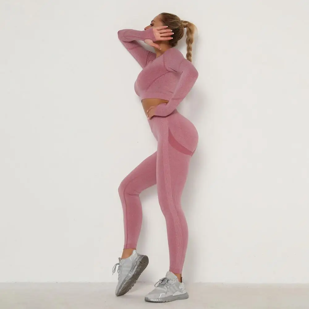 Женские комплекты для йоги из 2 предметов одежда спортзала бесшовные леггинсы с