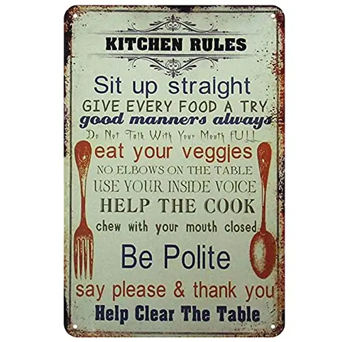 

Original Retro Design Kitchen Rules Tin Metal Signs Wall Art | Thick Tinplate Print Poster Wall Decoration for Kitchen