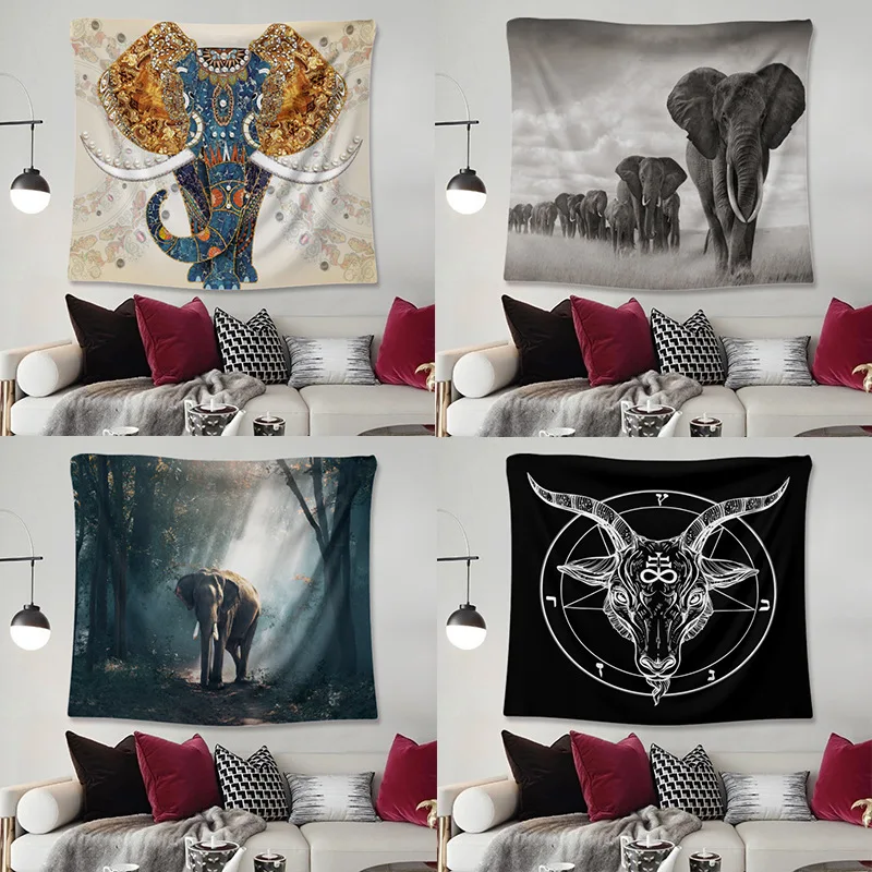 

Animal Elephant Ocean Tapestry Aesthetic Aesthetic Black Painting Psychedelic Tapestry Hanging Wandkleed Home Textile BY50TA