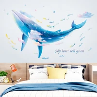 creative personality whale vinyl wall stickers for kids room nursery bedroom wall decor cartoon large blue fish wallpaper mural