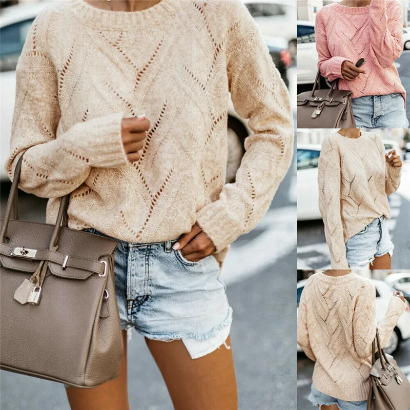 

Fashion Warm Lady Jumper Pullover Tops Sweater 2019 Fashion Autumn Winter Long Sleeve Knitwear Women Round Neck Knitted Sweater