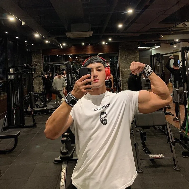 

2021 Summer New Sports Running Printing Casual Men's Pullover Shirt Workout Slim Short-Sleeved T-Shirt 100/100Cotton