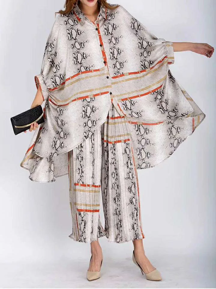 

IEQJ 2021 Spring Summer Minimalism Lapel Three Quarter Print Patchwork Two Piece Set Women Sinlge Breasted Shirt Women 3AJ91510