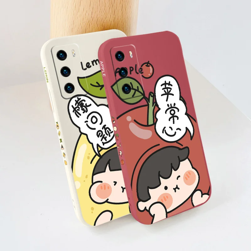 

Delicious Apple Case For Huawei P40 P40Lite P30 P20 Mate 40 40Pro 30 20 Pro Lite P Smart 2021 Y7a Liquid Silicone Cover