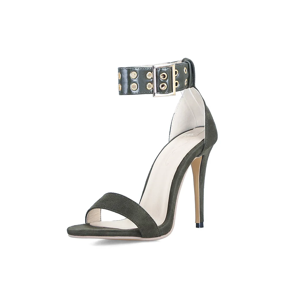 

belt buckle sexy high-heeled women's sandals 2019 wind toe color suede