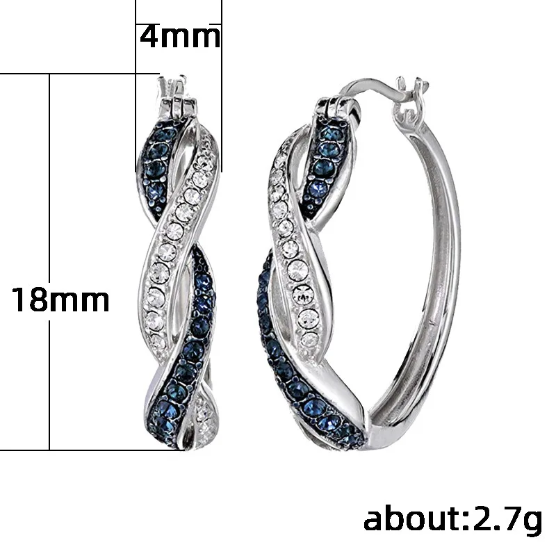 

2021 New European Two Tone Overlapping Hoop Earrings with Pave Royal Blue CZ Top Fashion Trend Women Party Wedding Jewelry