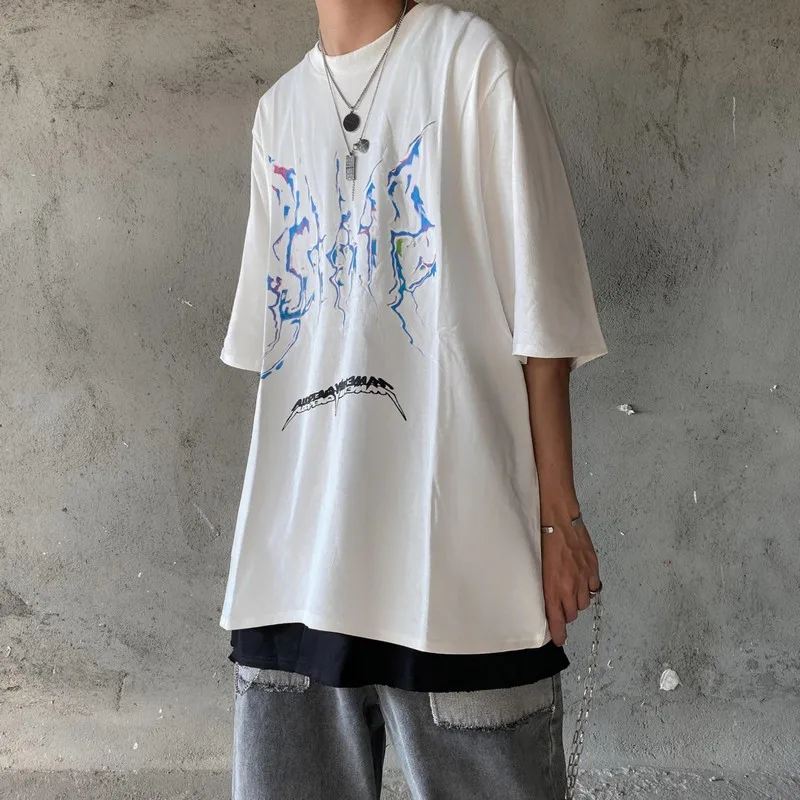 

gothic Harajuku Darkness Women T-Shirt Purple Lightning Stars Printed O-Neck Short Sleeve Black Gray Casual Female T-Shirts Got