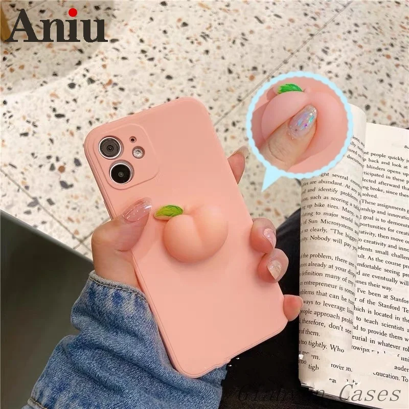 

Pinch music decompress peaches Liquid Silicone Case For iPhone 11 12 Pro X XR XS MAX 8 8plus 6S 7 Plus Mini 13 Pro Phone Cover
