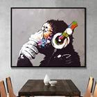 Бэнкси Холст Картины обезьяна наушники домашние декоративные настенные картины печать современный модульный постер рамка для гостиной