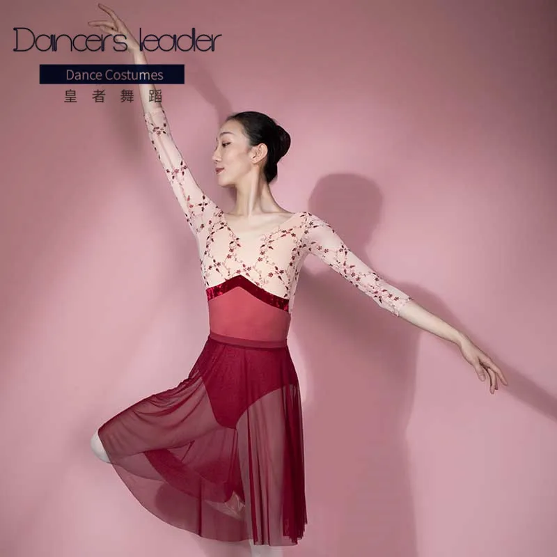 

Балетные трико для женщин, танцевальная тренировочная одежда с V-образным вырезом, бархатные трико с вышивкой для гимнастики, одежда для взр...