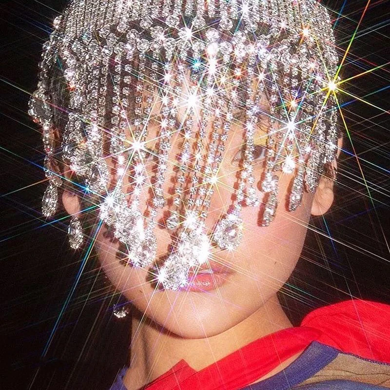 

Fashion luxury flash Crystal Rhinestone tassel headband wedding party jewelry luxury headband chain Bridal Hat accessories jewel