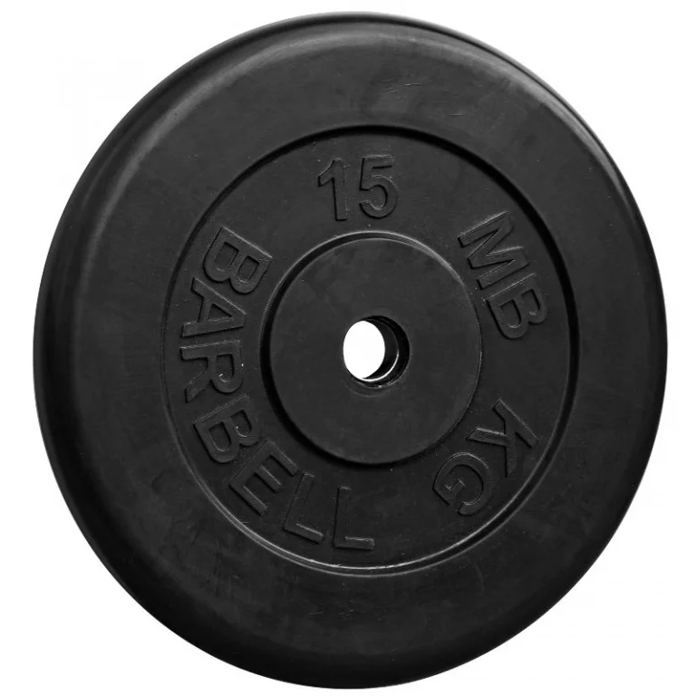 Диск MB Barbell MB-PltB51-15 обрезиненный литой черный 51 мм 15 кг для штанг и разборных