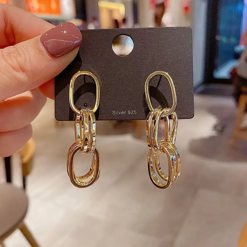 

SIPENGJEL Fashion Gold Link Chain Dangel Earrings Punk Geometric Rectangle Link Gold Earings For Women Accessories Jewelry 2021