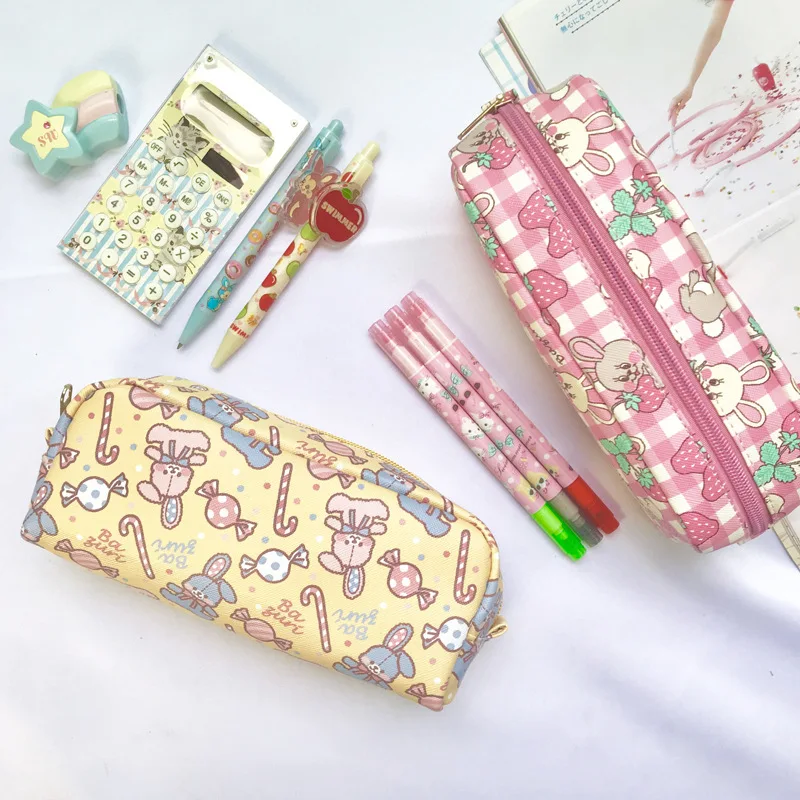 Японская каваи Сумка карандаш с единорогом и кроликом чехол из ПВХ высокой