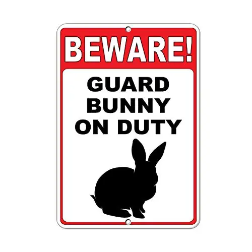 

Warning Sign Beware! Guard Bunny On Duty Style 1 Funny Quote Road Sign Business Sign 8X12 Inches Aluminum Metal Tin Sign